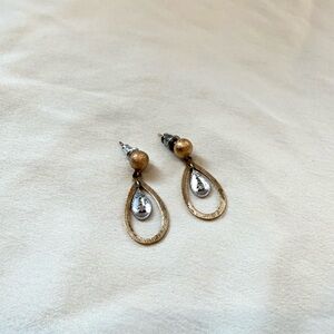 Vintage 14K Yellow White Gold with Diamond Dangly Earrings